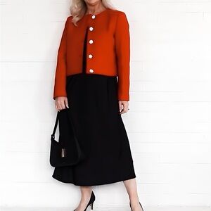 NWT J. Crew Factory Petite tweed lady jacket with jeweled buttons RED